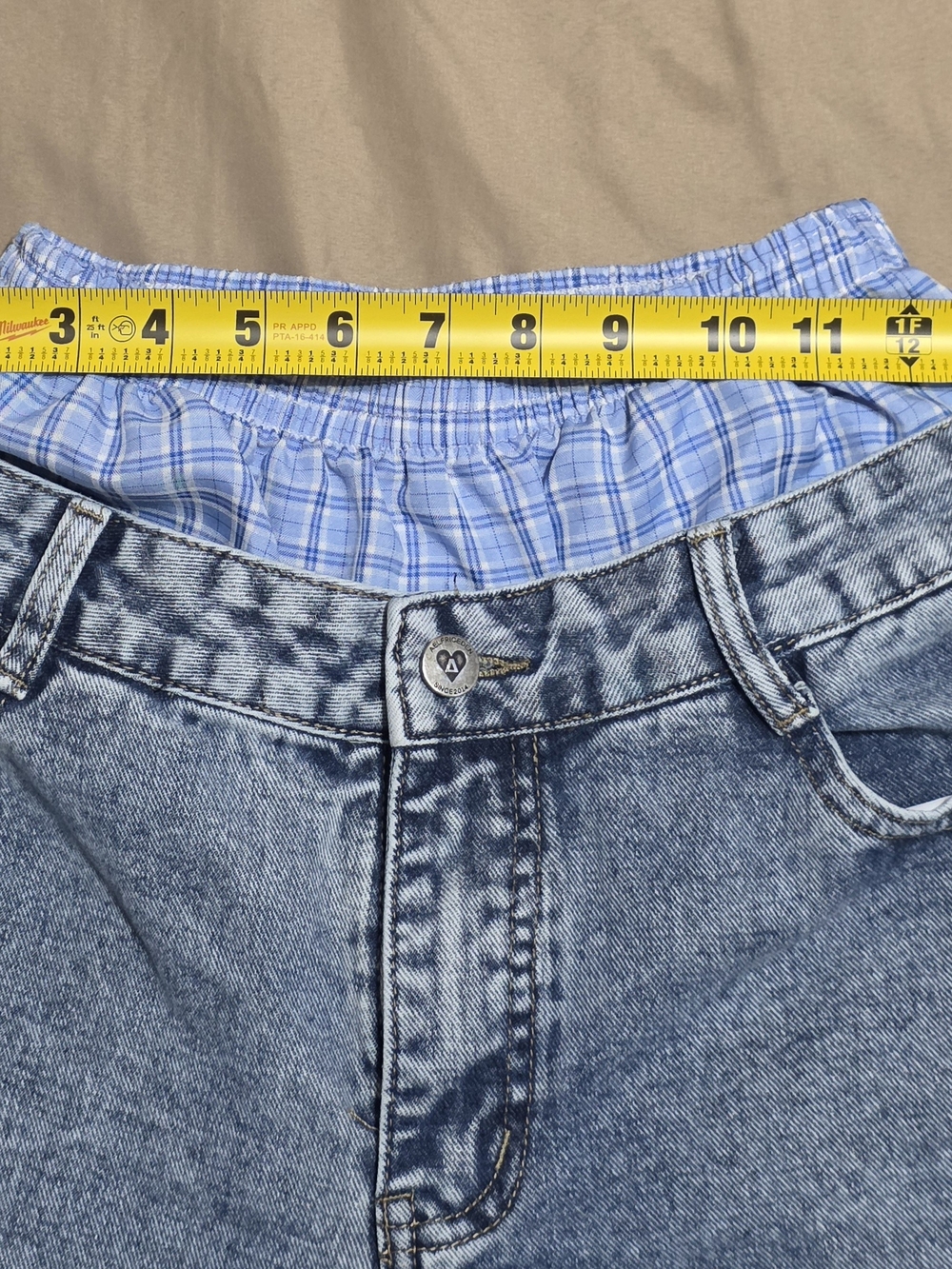 Aelfric Eden Mens XS Layered Boxer Jeans Wide Leg Baggy Plaid Waistband Y2K - Picture 13 of 16